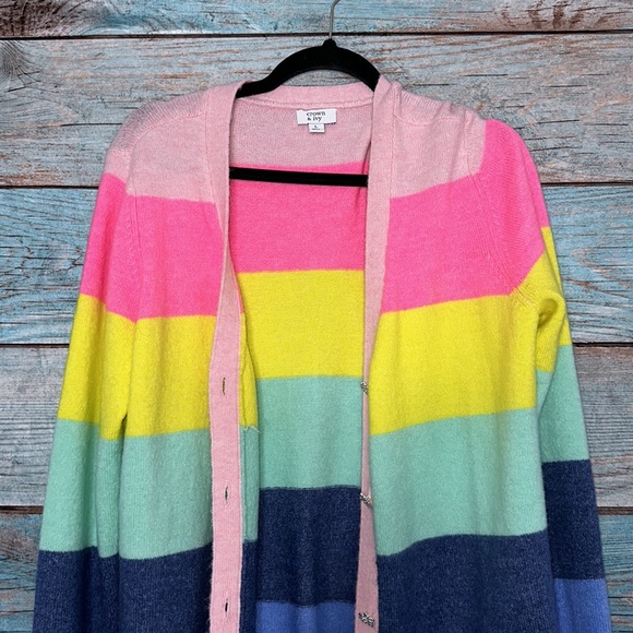 Crown and Ivy Striped Colorful Cardigan Sweater Large - Picture 2 of 6